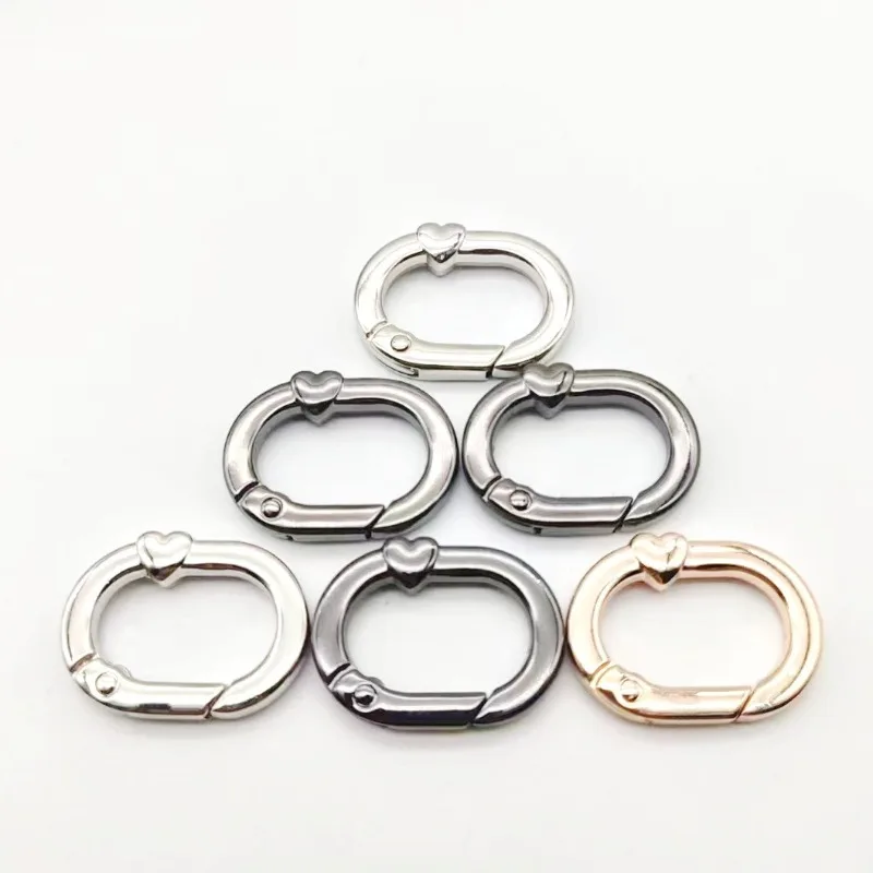 

100pcs Wholesales Metal Heart Open Spring Loop Oval Egg-Shaped Clasp Openable Carabiner Zinc Alloy Key Ring Jewelry Accessories