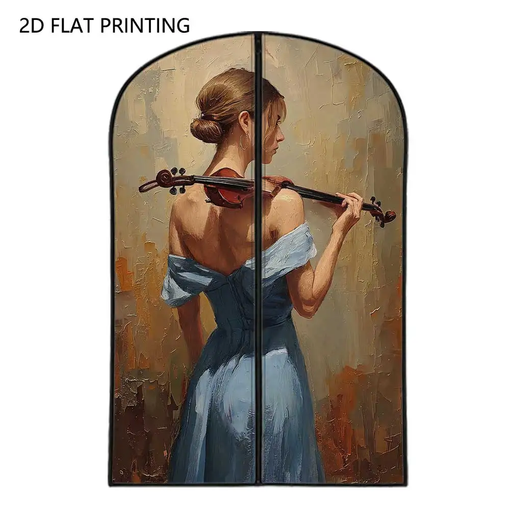 1pc Violin Lady Figure Compressed Dust Cover Clothes Compression Hanging Storage Bag Household Wardrobe Organizer