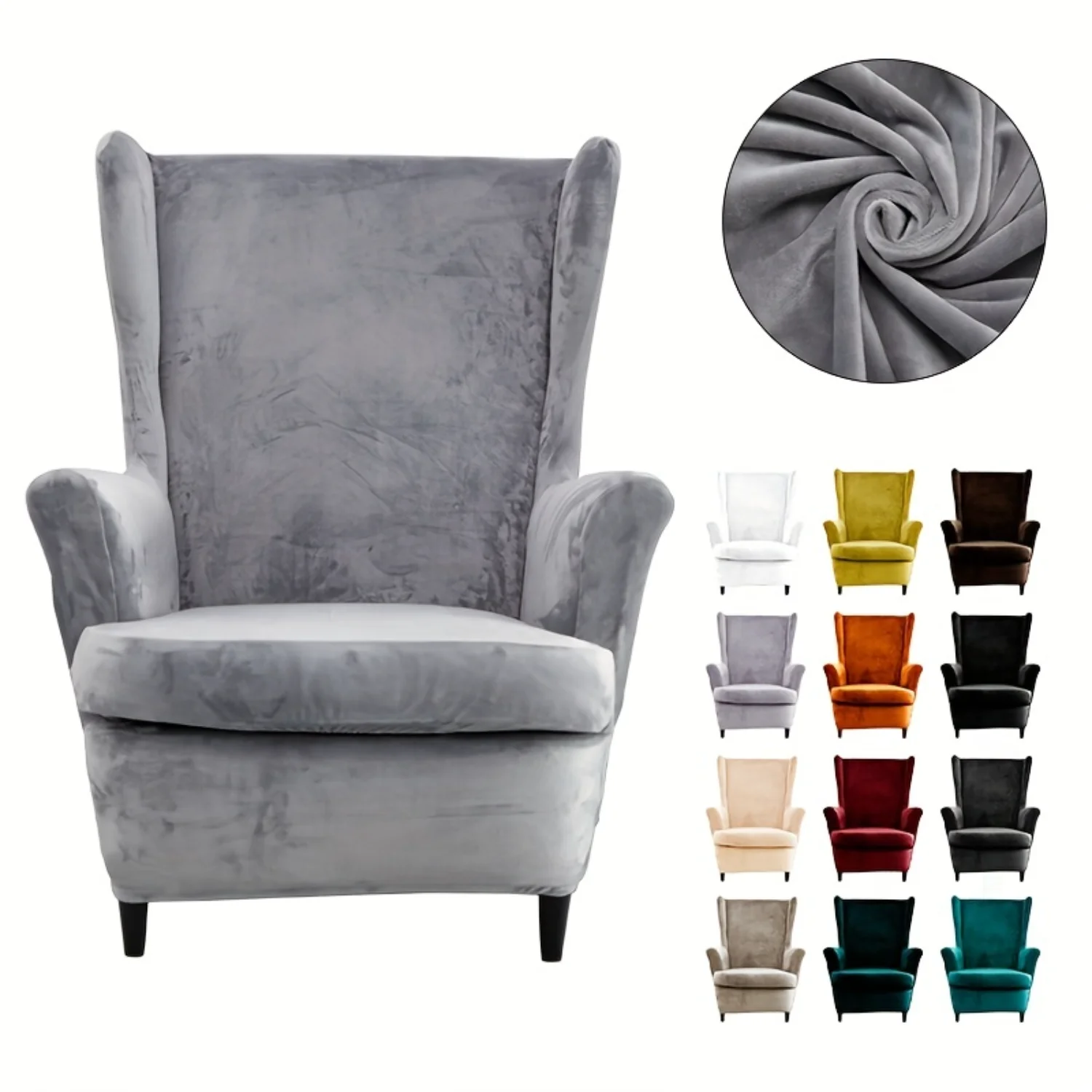 

1 set Soft Velvet Wing back Chair Slipcover - Protects from Stains and Wear - Perfect for Living Room or Bedroom Decor Cup