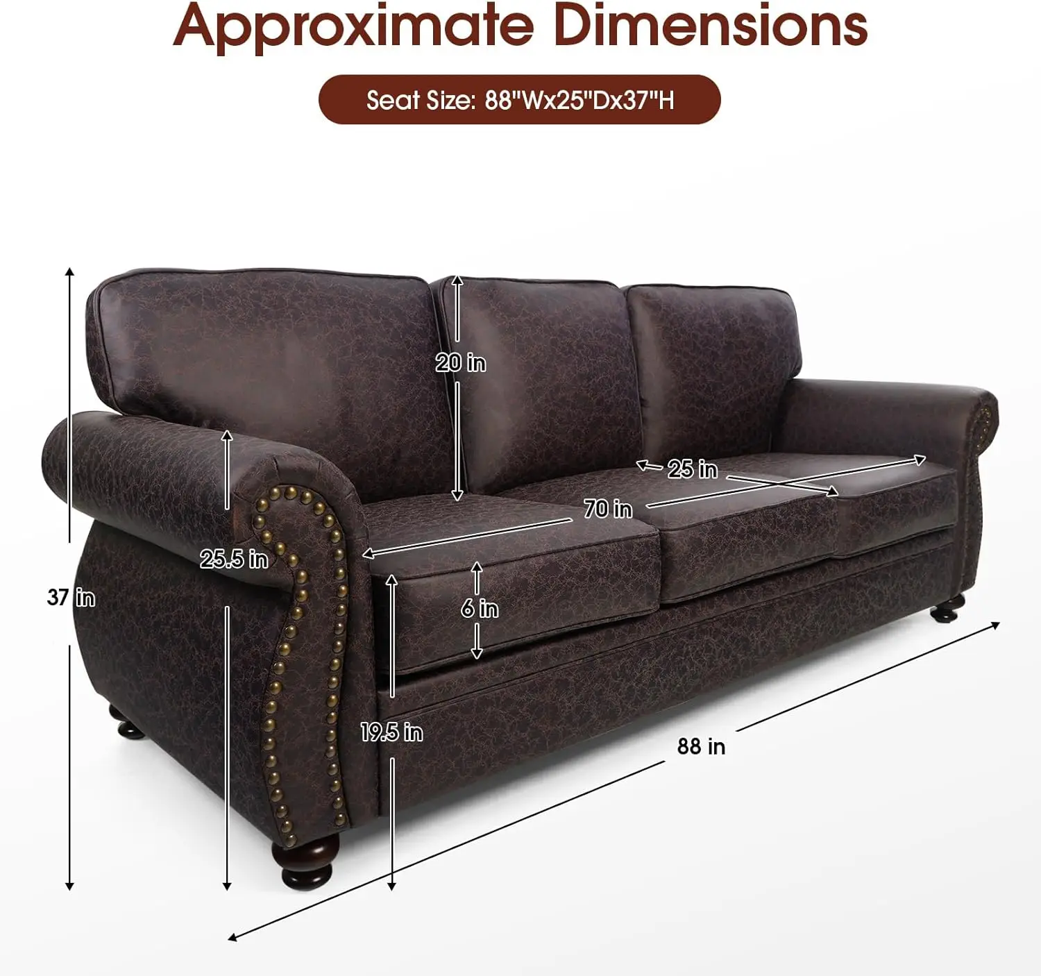 Vintage Sofa Couches with Rivet Design,loveseat Sofa,Removable Sofa Cover Upholstered Cushions and Solid Wood Frame