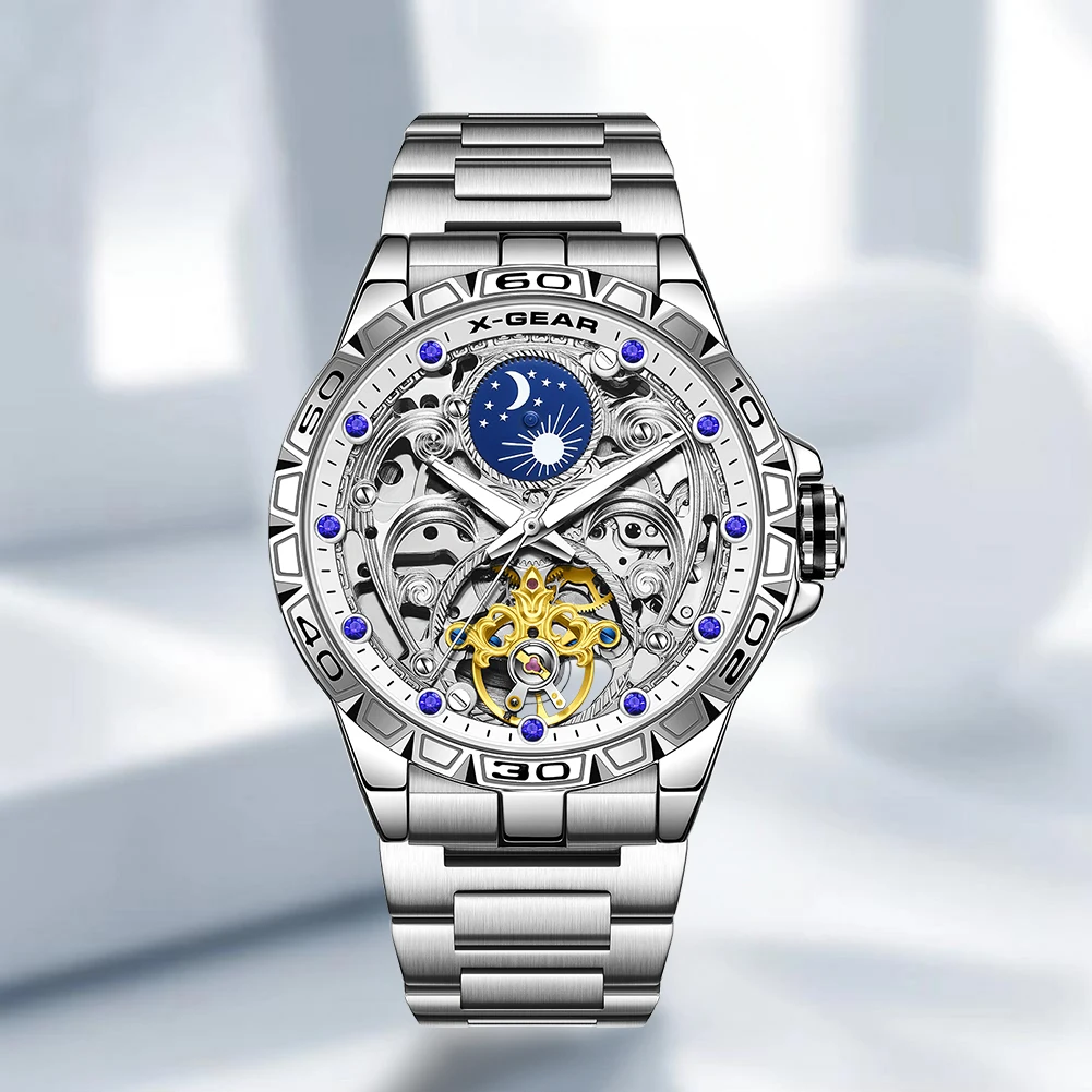 X-GEAR Official Authentic Men's Watch – Skeleton Flying Tourbillon, Luminous, Waterproof, Automatic Mechanical Watch, Gift