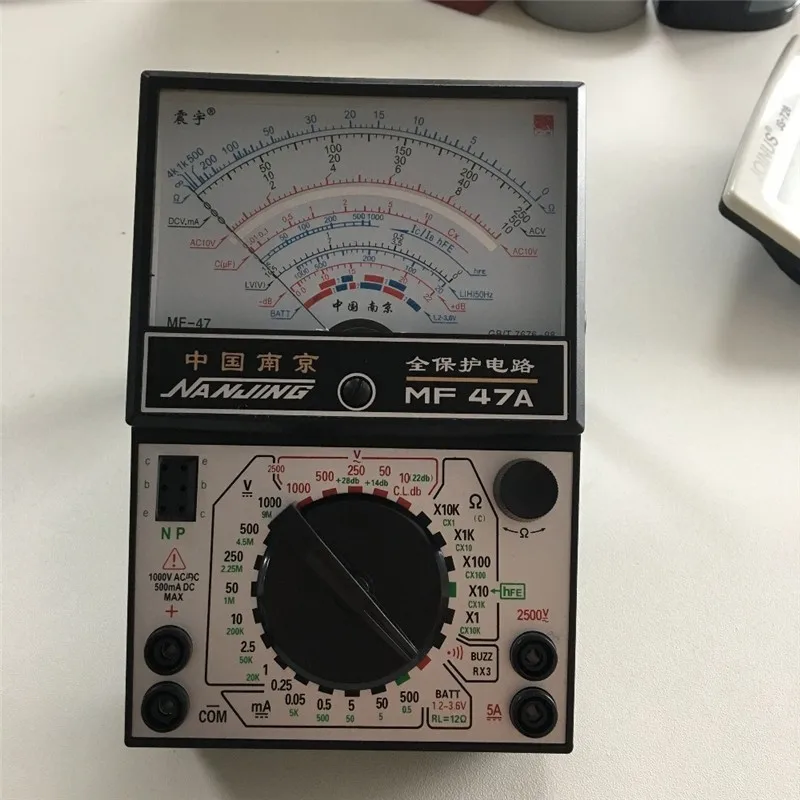 MF47A/C/L/T AC DC Voltage DC Current Resistance Capacitance Buzzer On Off Battery Testing Diode Analog Multimeter w 2 Test Leads