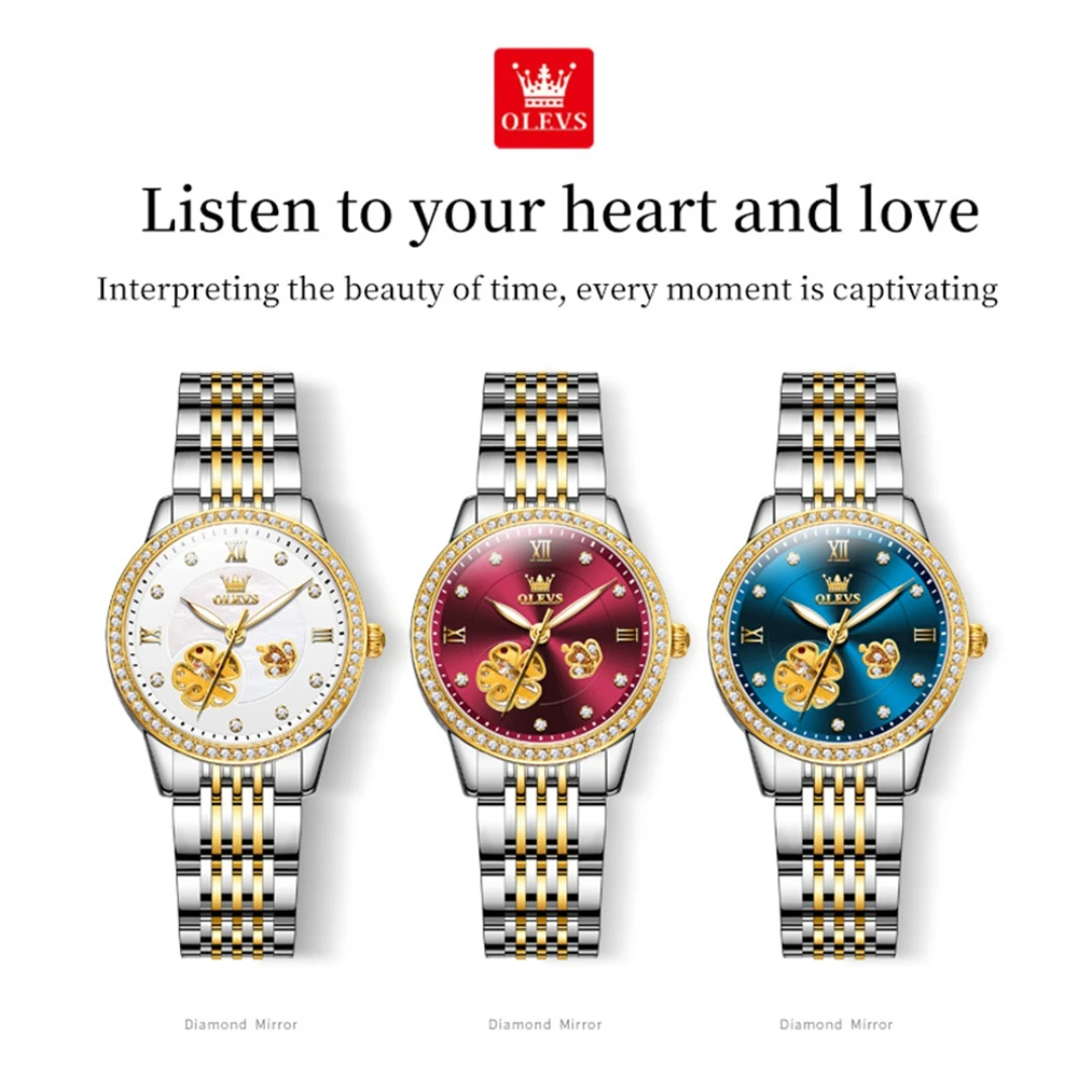 OLEVS ของขวัญนาฬิกากลไกแฟชั่น6706สายสแตนเลสหน้าปัดกลมเรืองแสง