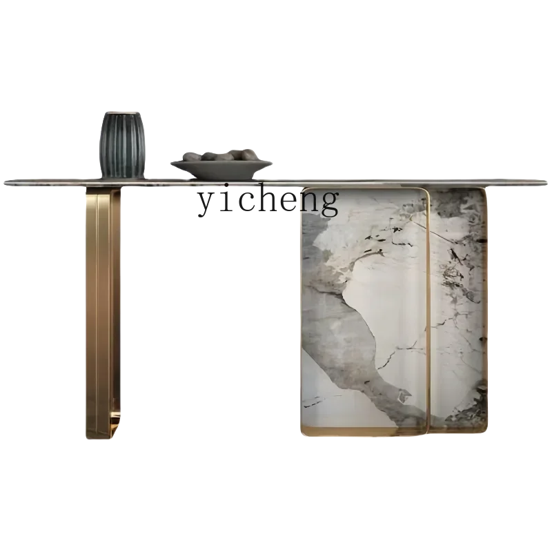 

Light Luxury Console Tables Doorway Decorative Hallway Modern Stainless Steel Stone Plate Console Tables