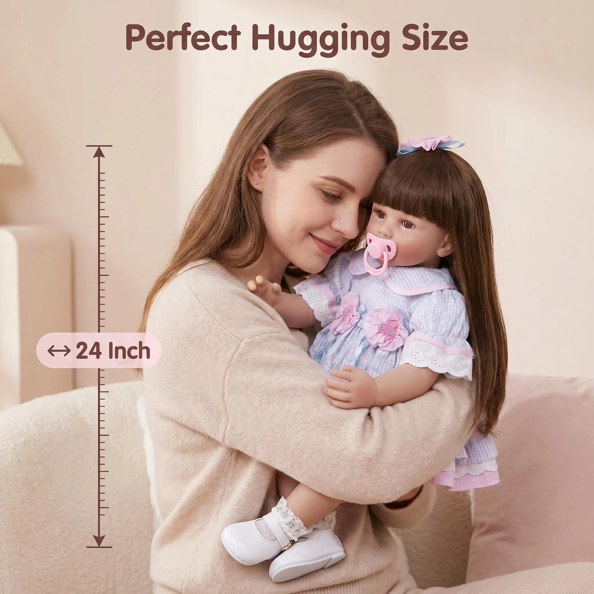 NPK Realistic Newborn Baby Doll 24 Inch Awake Lifelike Toddler Doll Handmade Cloth Body Long Hair Simulation Doll For Children Collection