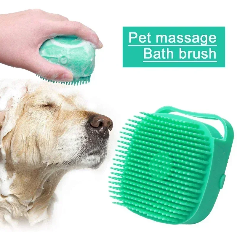 La brosse de douche pour chien peut ajouter une brosse de douche liquide, une brosse de massage de nettoyage pour chat en caoutchouc de silicone souple pour cheveux courts, fournitures de bain pour animaux de compagnie