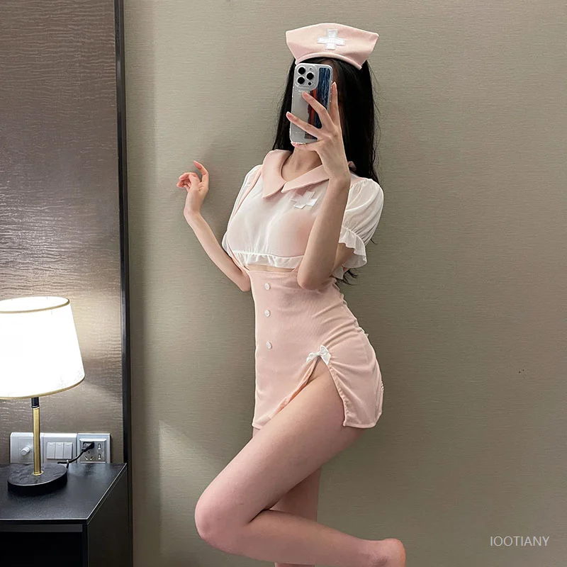 

Sexy Sweet Nurse Uniforms Series Lingerie For Women Hollow Perspective Dress Sweet Cute Girls Style Nurse Uniform Elegant Dress