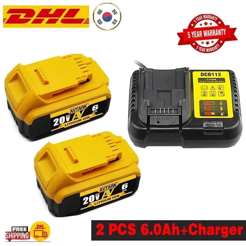 Genuine 18V/20 Volt MAX 6.0Ah 8.0Ah DCB200 Replacement Li-ion Battery for DeWalt DCB205 DCB201 DCB203 Power Tool Batteries