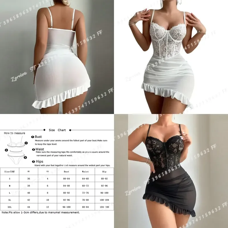 Summer Transparent Lace Sexy Lingerie Dress Women Underwear Nightdress Delicate Nightgown with Panties Babydolls