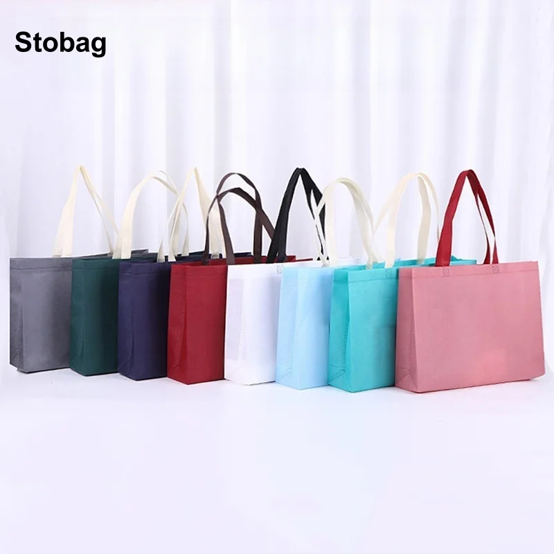

StoBag 25pcs Wholesale Non-woven Tote Bags Eco Fabric Portable Shopping Storage Reusable Large Pouch Custom Logo(Extra Fee)