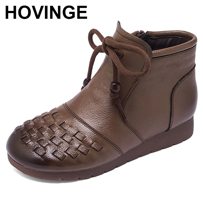 

Weave Short Boots Women Thick Heel Lace Up Ankle Boots Genuine Leather Mid Heel Shoes Soft Soles Luxury Woven Boots