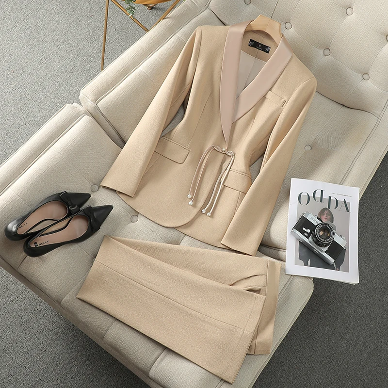 ZJYT Elegant Office Lady Formal Blazer Suits Pant Sets 2 Pieces Womens Outfit Plus Size Long Sleeve Jacket Trousers Work Wear