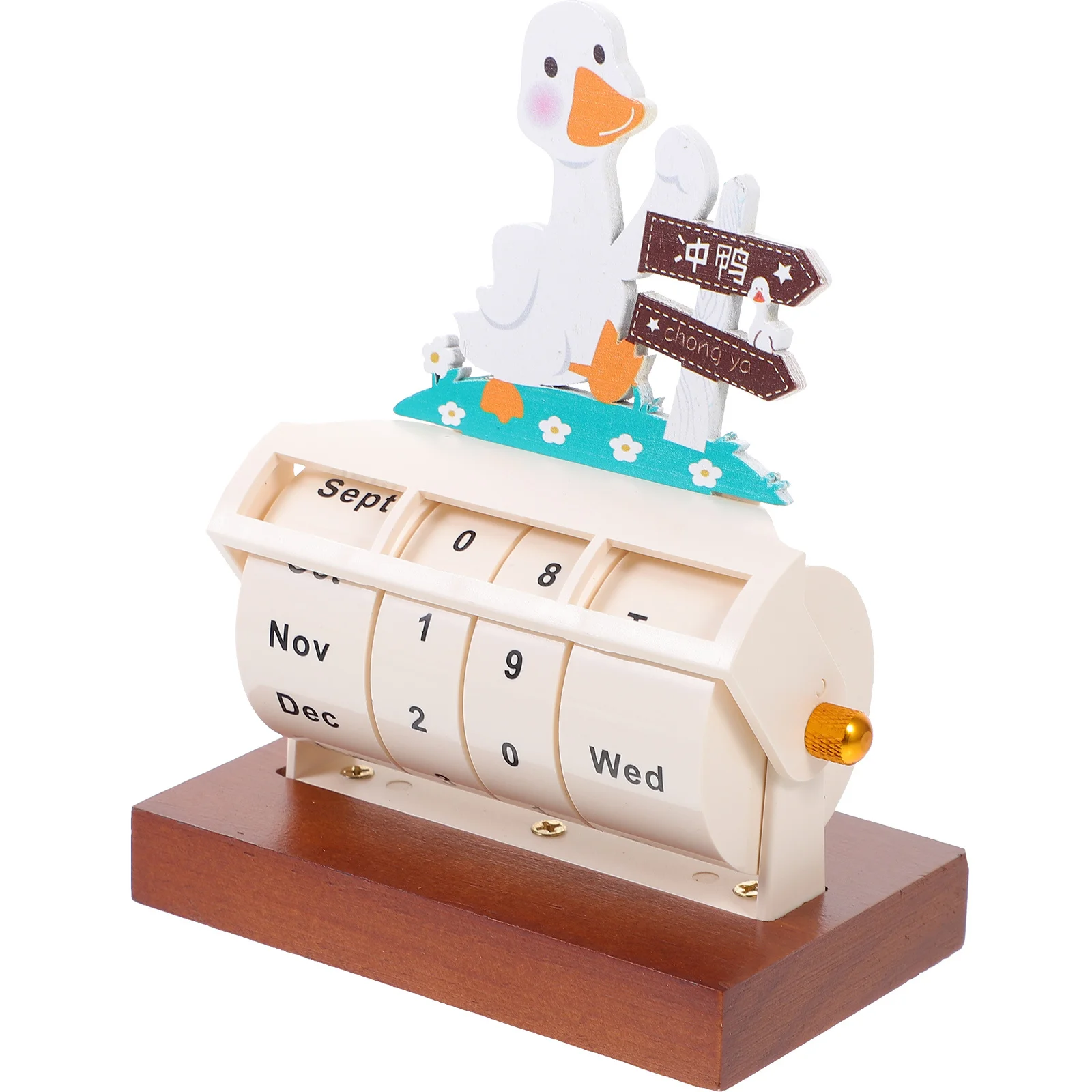 2024 Mini Creatieve Houten Eeuwigdurende Kalender Cartoon Eend Roterende Thuiskantoor Accessoire Countdown Herinnering Woonaccessoire