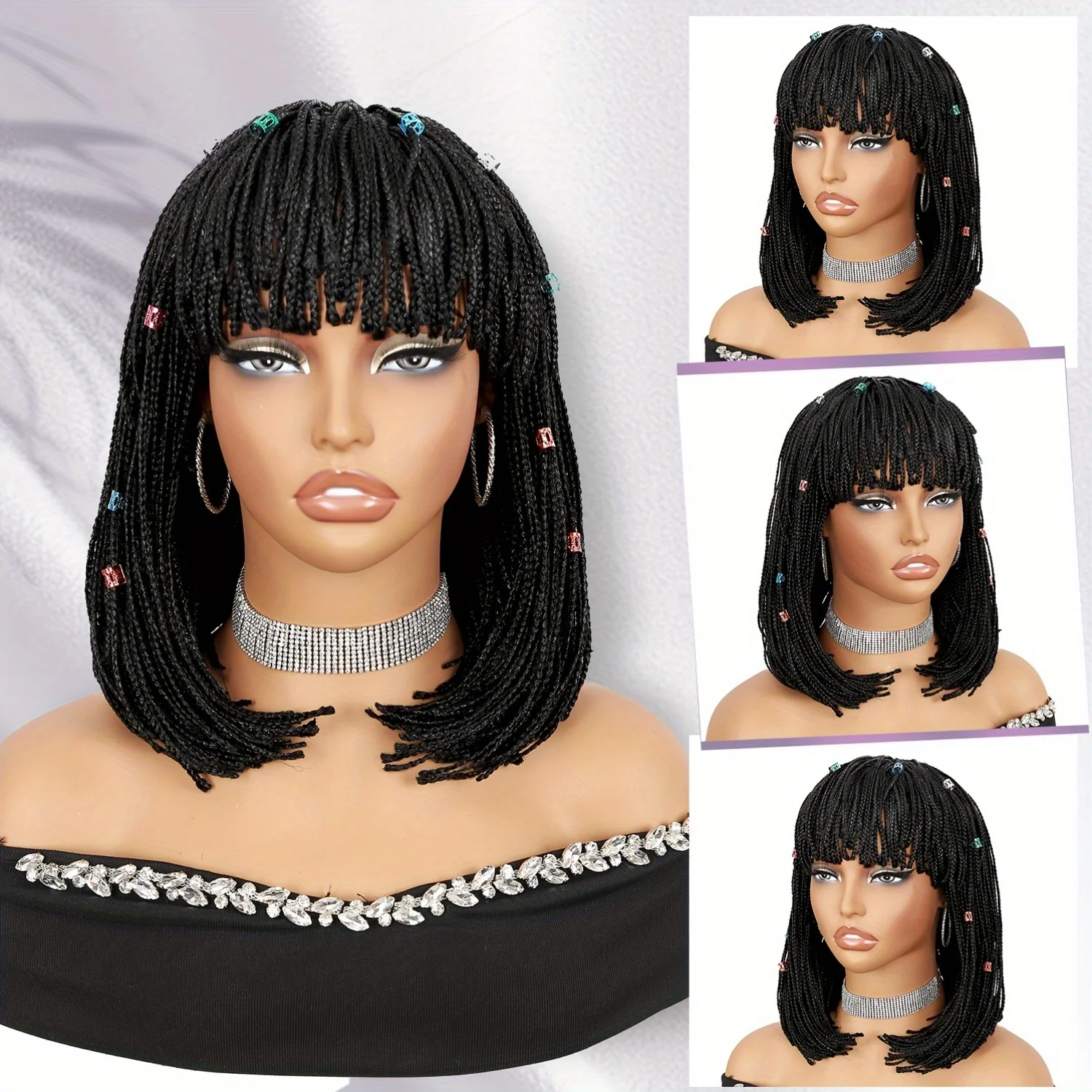 

SQRDGQ Synthetic Hair Braids Wigs Women Box Braided Wig Female Short Bob Wigs for Women black brown Wig With Bangs Braid Afric