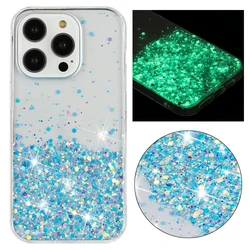 Luminous Glitter Sequins Case For iPhone 16 Pro Max 15 14 Plus 13 12 11 17, Slim Clear Shiny Bling Glow Dark Phone Cover Funda