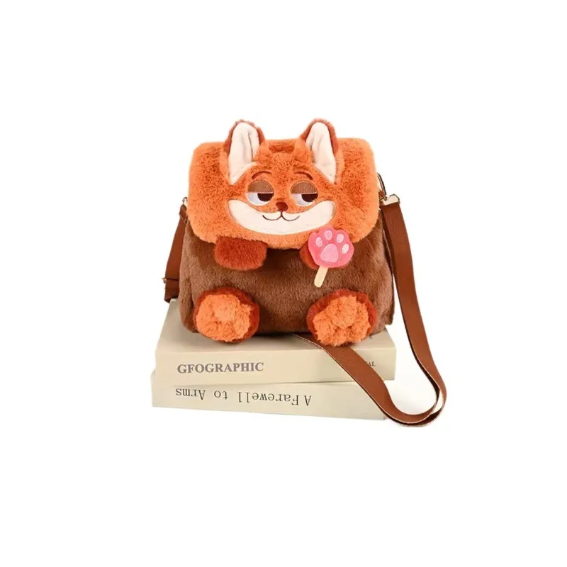 Disney Kawaii Cartoon Animal Plush Backpack Girls Cute Flip Furry Backpack Portable Outing Shoulder Messenger Bag