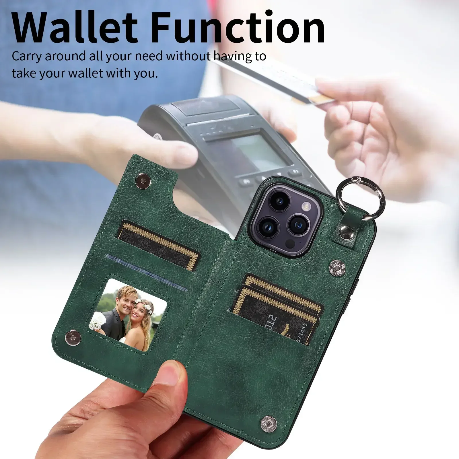 for iPhone 16 Pro Max Plus Wallet Case with Card Holder, Ring Buckle PU Leather Kickstand Double Magnetic Clasp Shockproof Cover