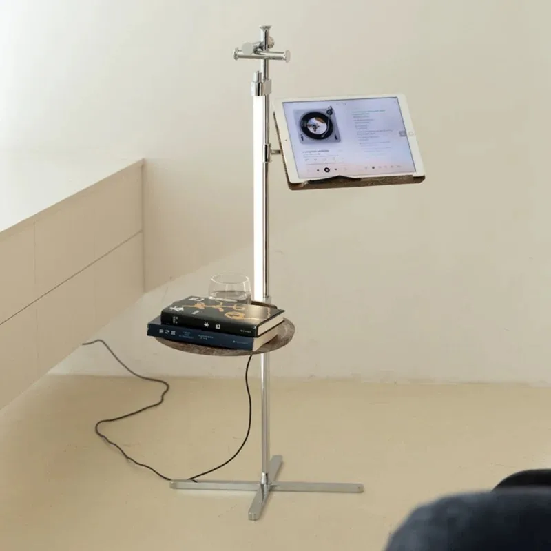 Minimalist Style Multifunctional Storage Rack Stainless Steel Material Reading Lamp E-book Tablet Supporting Frame Reading Shelf