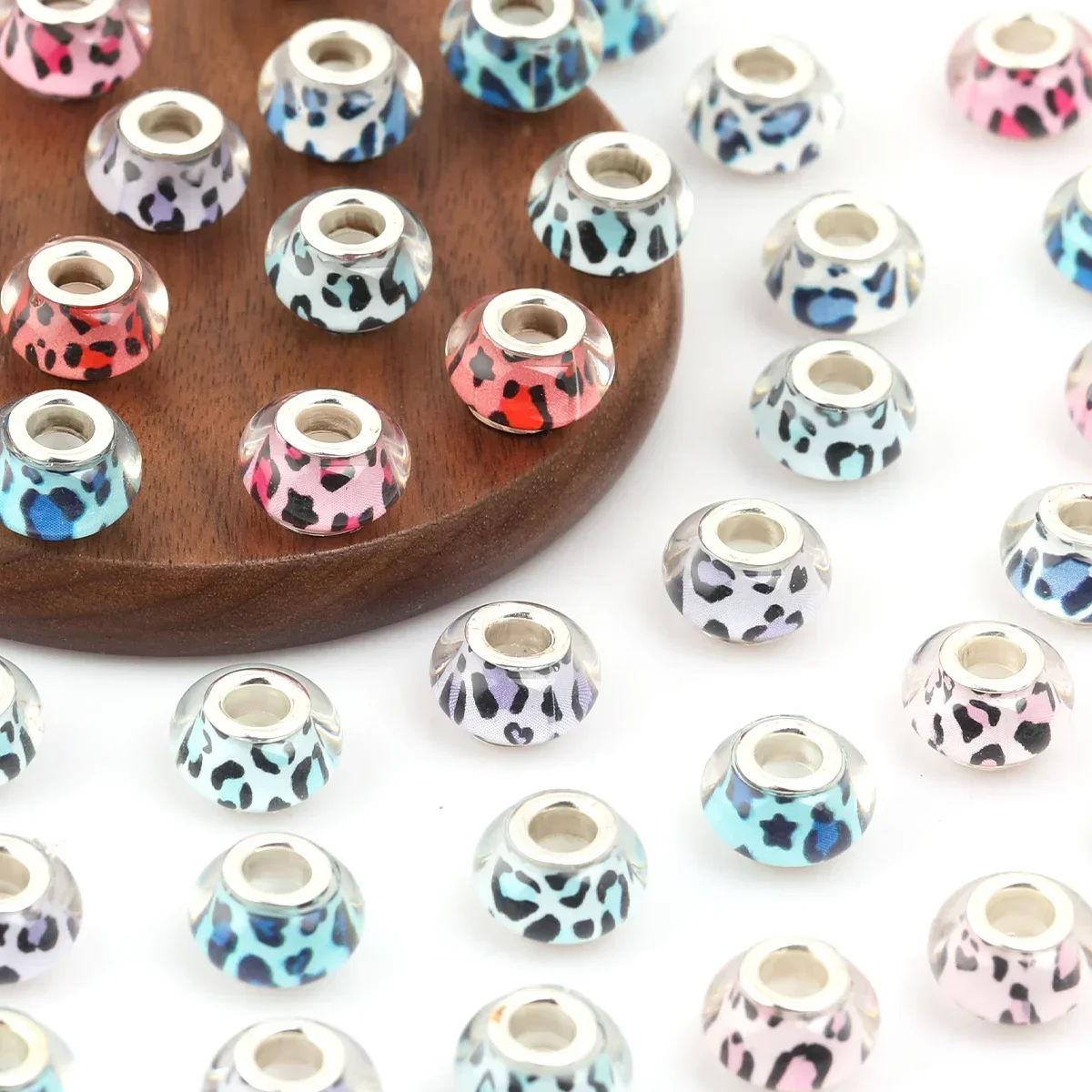 8pcs/16pcs Random Color 9*14mm Acrylic Leopard Pattern Beads, Trendy Decor Parts for Handicraft DIY Creative Ornament Projects