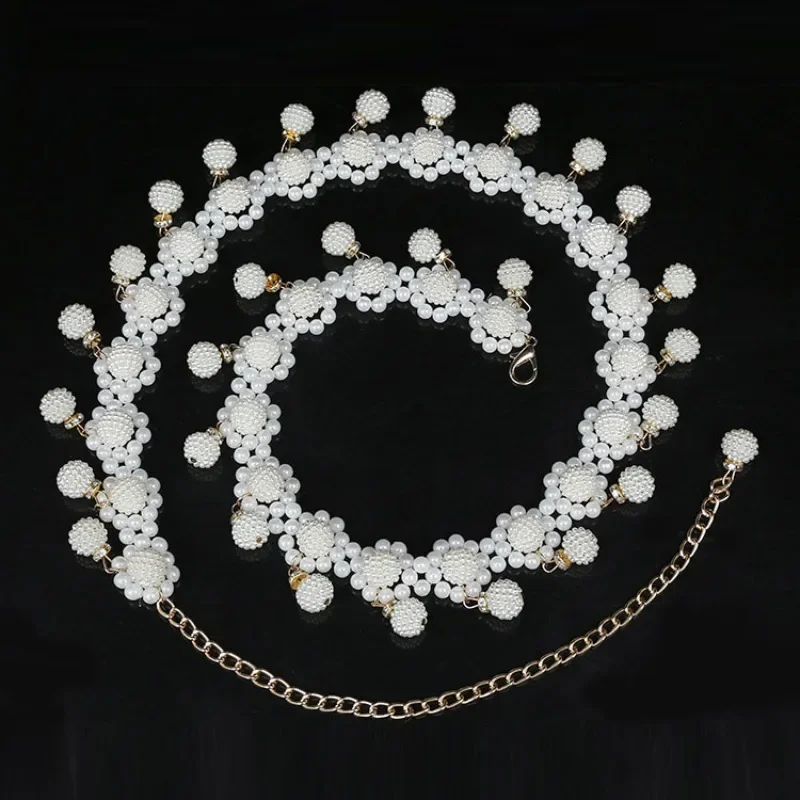 

Summer Fashion Ladies Woven Pearl Waist Chain Beads Dance Belt Daily Wedding Dress Waist Chain Jewerly Accessorie for Women Gift