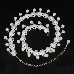 Summer Fashion Ladies Woven Pearl Waist Chain Beads Dance Belt Daily Wedding Dress Waist Chain Jewerly Accessorie for Women Gift