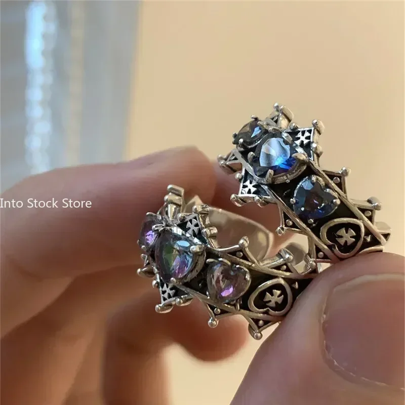 Vintage Lolita Gothic Love Heart Cross Rings for Women Girls Bridal Wedding Engagement Rings Jewelry Gift Anillos Mujer