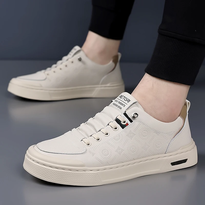 

Повседневная кожаная обувь для мужчин, белые кроссовки, мужские спортивные кроссовки, туфли без шнурков на плоской подошве для вождения, мужская обувь из натуральной кожи
