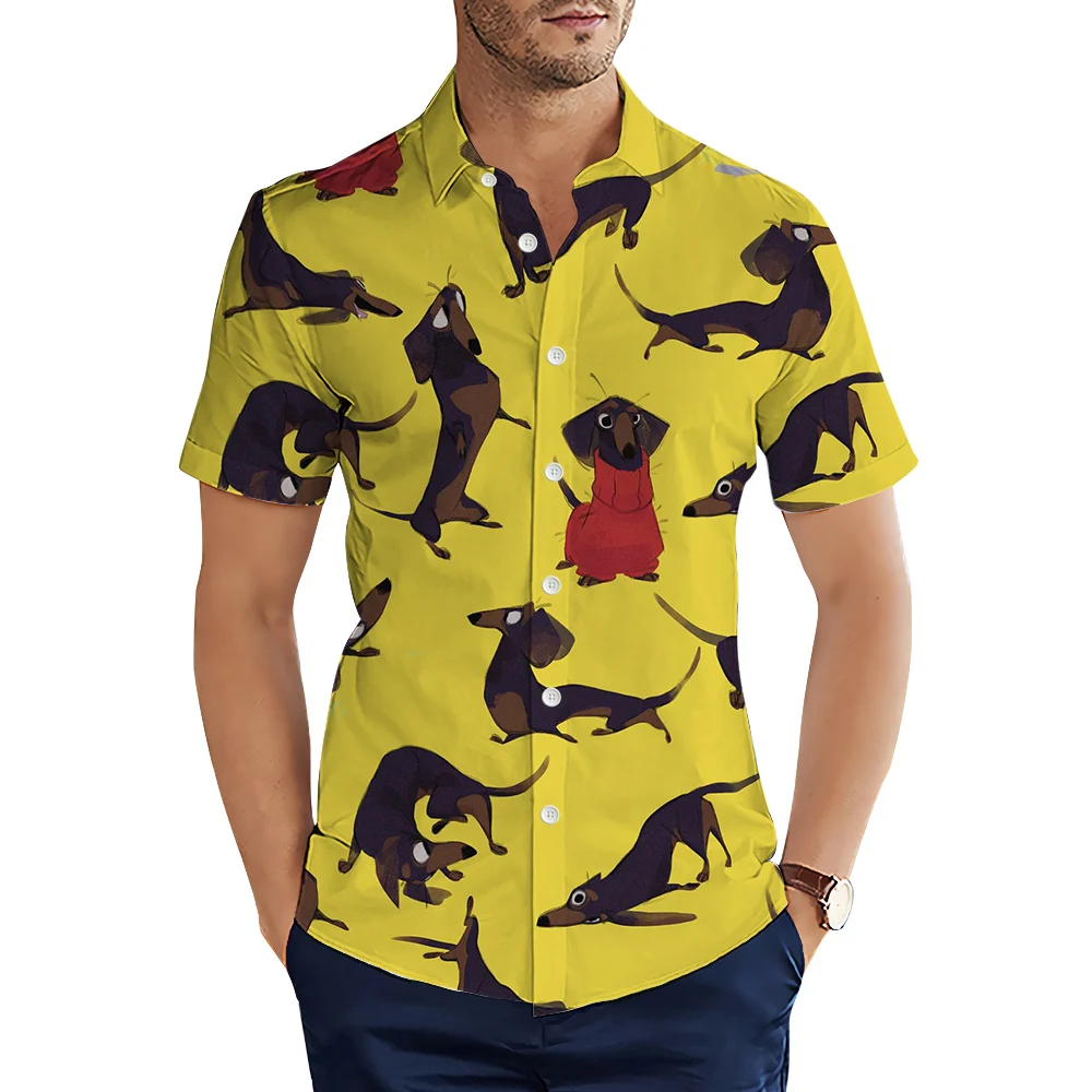 HX-Chemise imprimée en 3D pour hommes, chemises décontractées, vêtements pour hommes, animaux mignons, carlins de chien, mode estivale