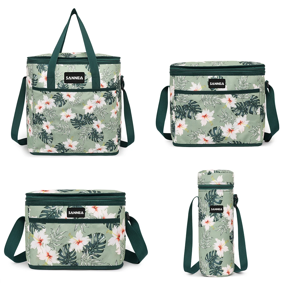 Green printed pattern lunch bag, insulated bag, lunch bag with multiple capacities