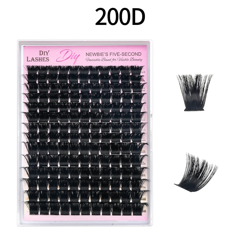 14 Filas de Racimos de Pestañas Rizadas Naturales de Pelo Sintético 100D-200D, Gruesas para Extensiones DIY 5