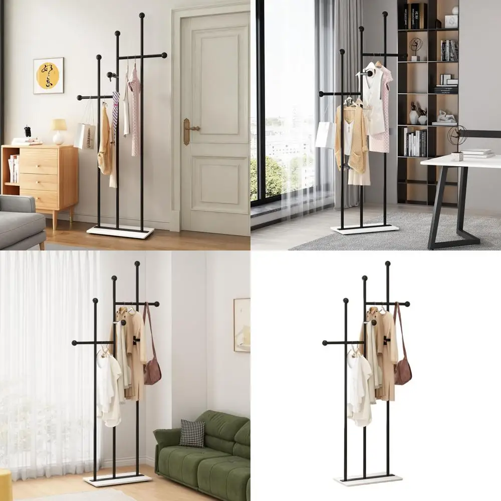 

Прочная металлическая подставка для пальто с мраморной основой, длина 19,7, черная для одежды, шапок, шарфов и сумок.