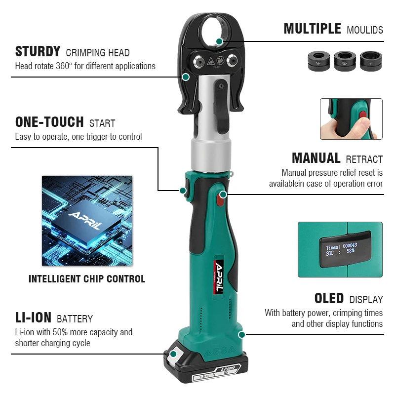 CH-1332 High Power Hydraulic Mini Battery Powered Pipe Crimping Tool Li-ion Rechargeable Tool Stainless Steel Pipe Crimper