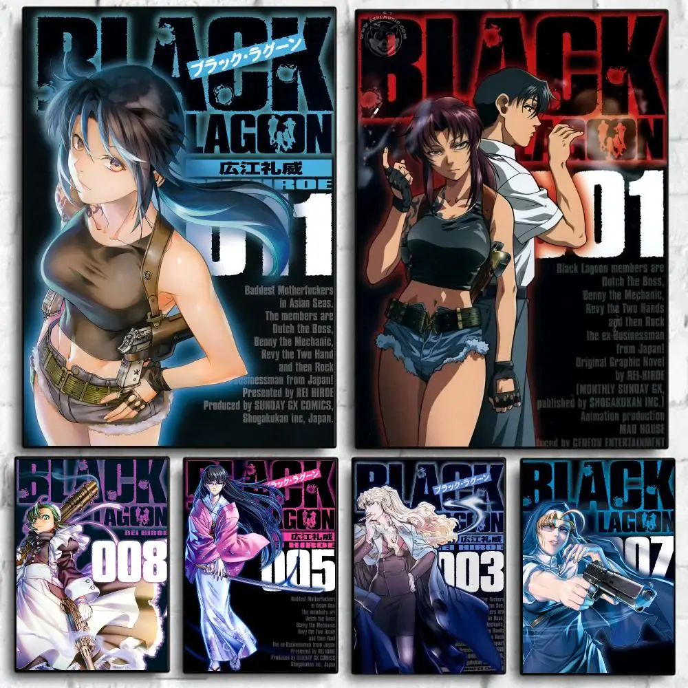 Classic Anime B-BLACK LAGOON Poster Self Adhesive Wall Art Decor for Bedroom Living Room Office Home Decor Gift