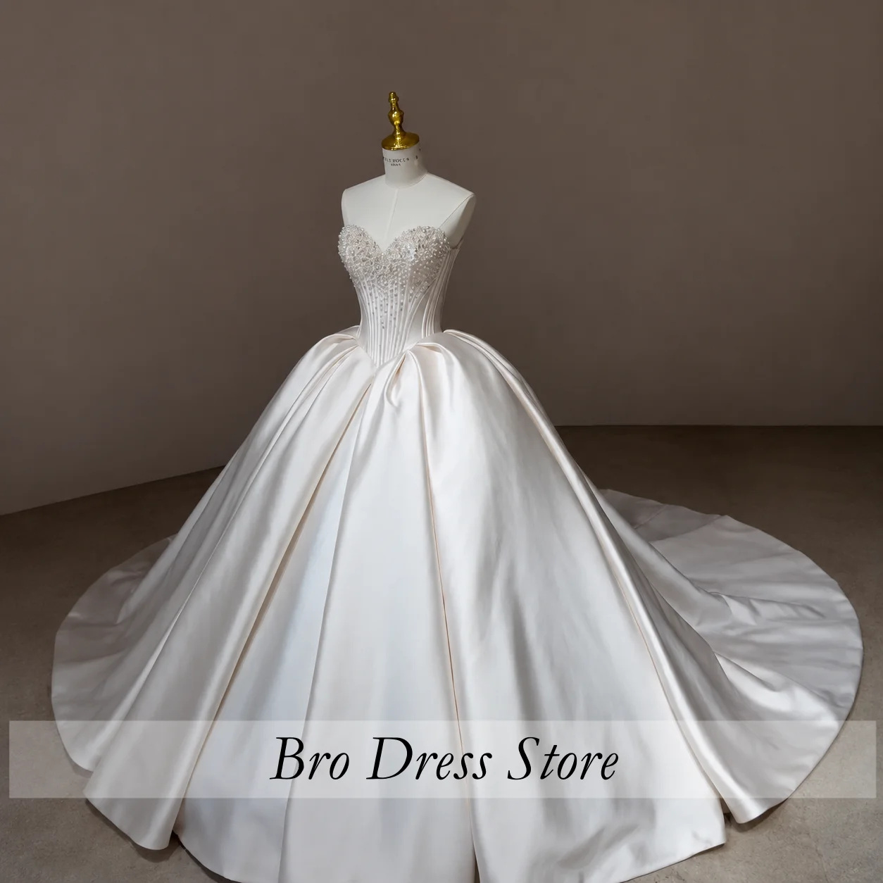 Customized Glamorous Satin Bridal Gown Crystal Beaded Bustier Corset Princess Ball Gown Luxury Wedding Dress Vestido De Noiva