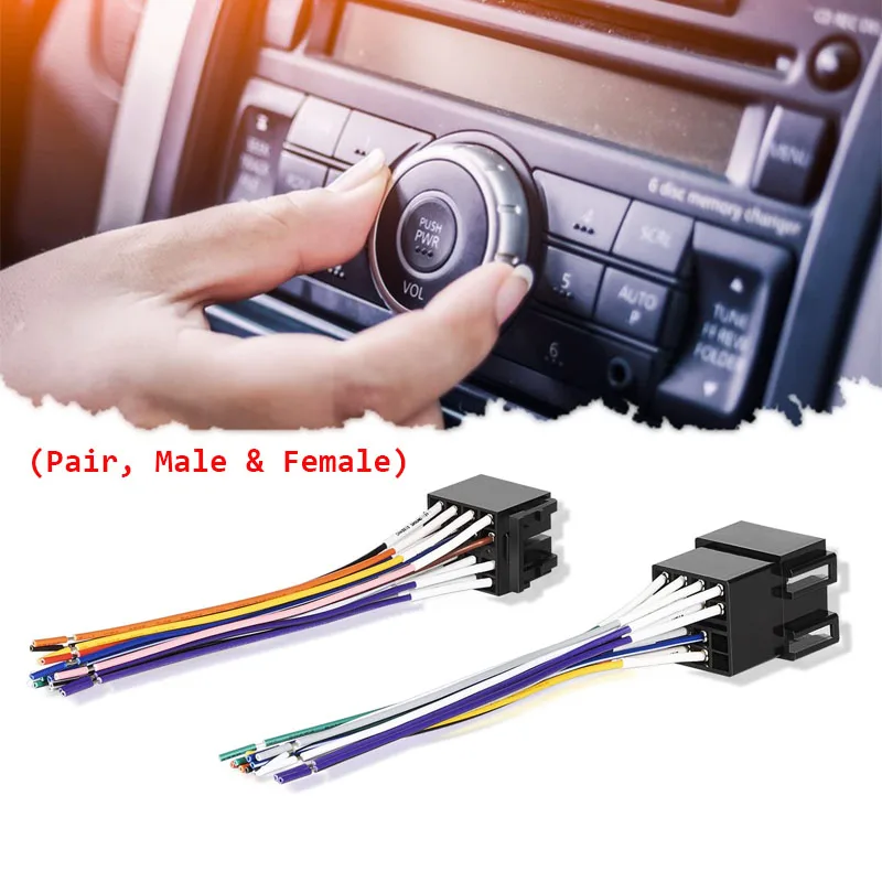 

16 Pin ISO Radio Wire Harness Adapter (Pair, Male & Female) Fits for Peterbilt Freightliner Semi Truck International Volvo Sterl
