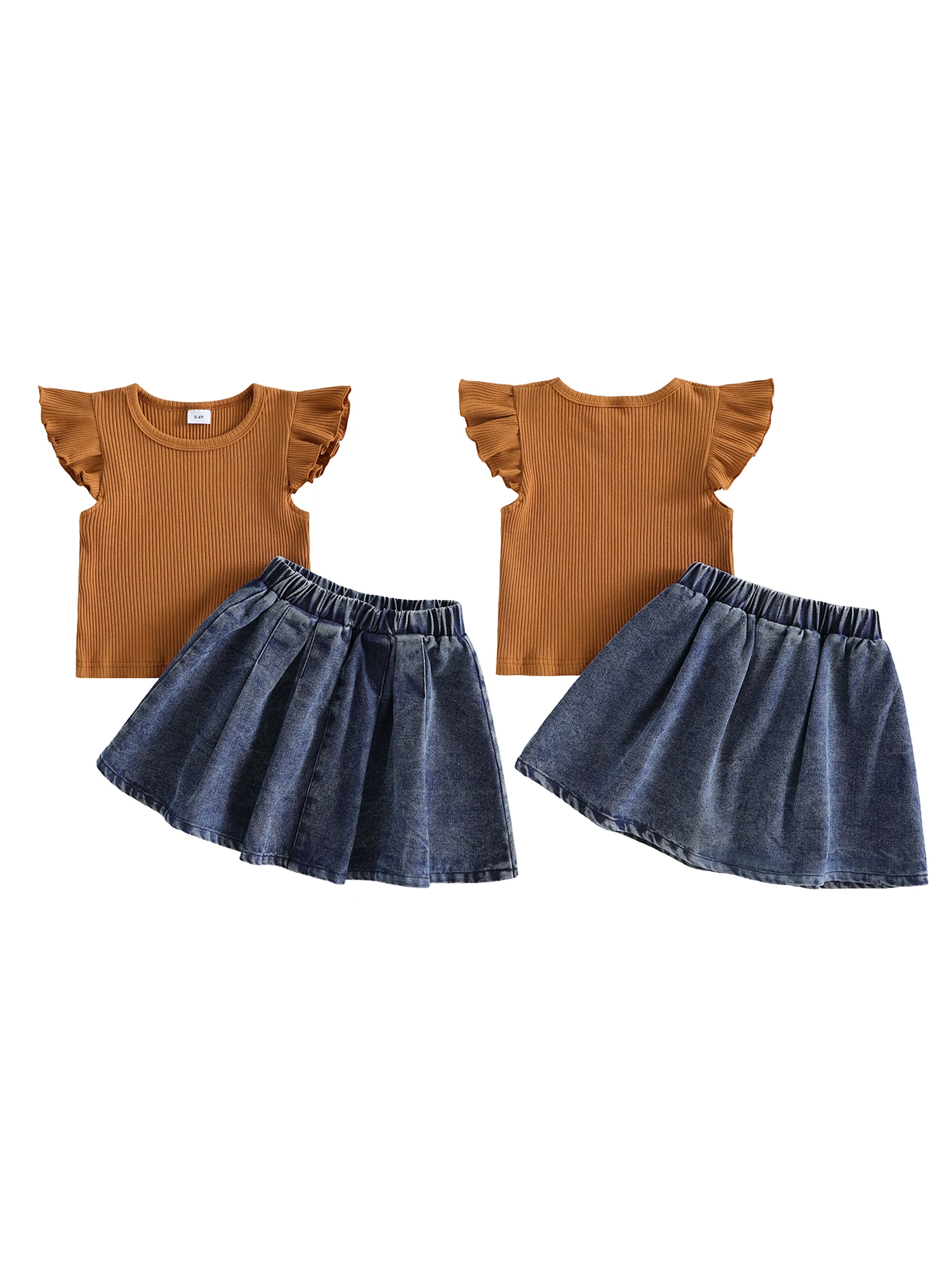 

Girls 2-Piece Set with Ruffled Sleeve Top and Floral Print Skirt for Summer Toddler Outfit Collection