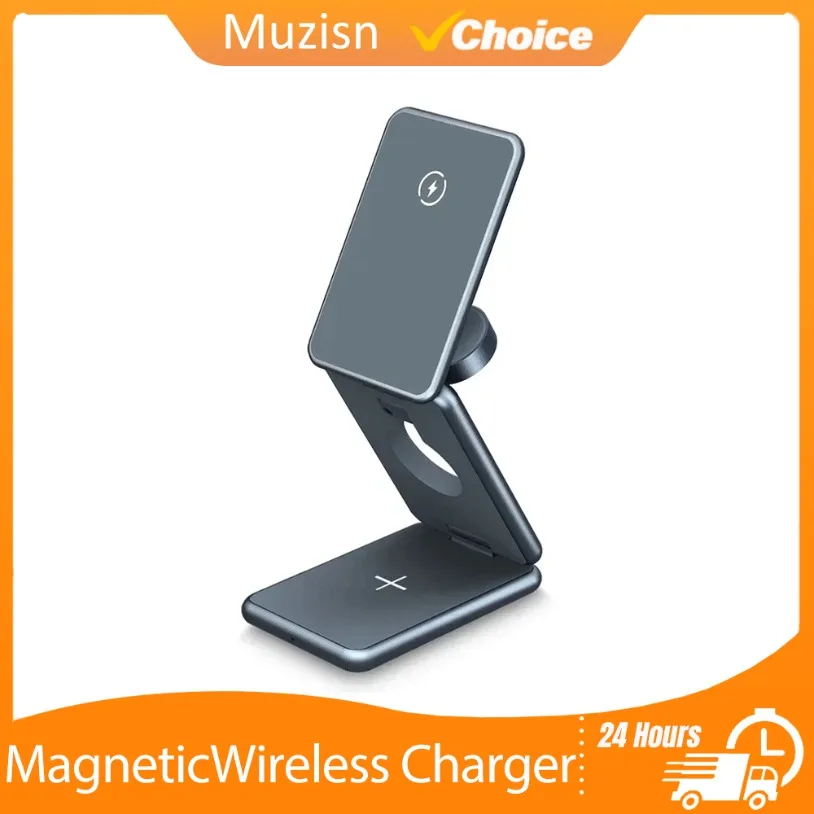 

Foldable Magnetic Wirelesss Charger FastCharging Dock For Magsafe iPhone 12-16 iWatch Samsung S24 S23 Galaxy Watch AirPods Buds