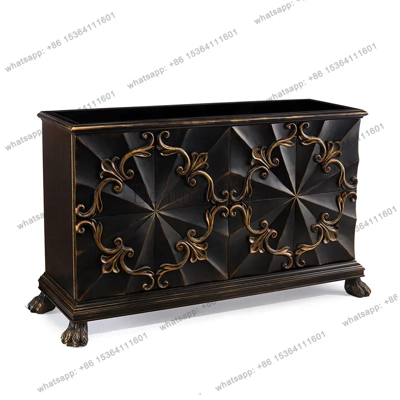 

French foyer living room TV cabinet American retro engraved old entrance locker