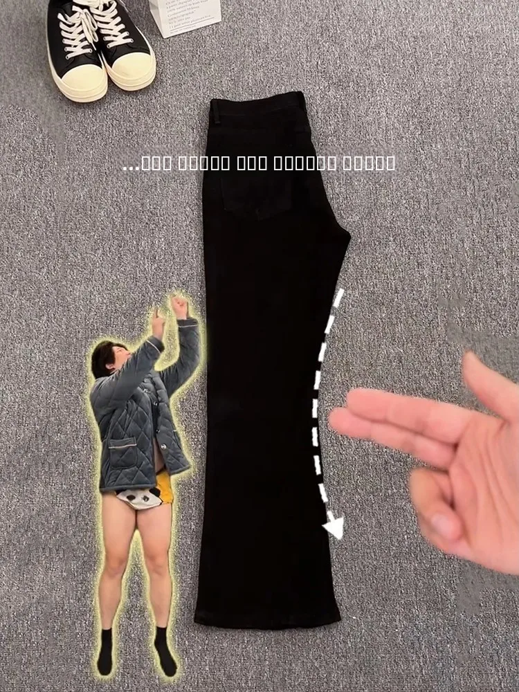 

Черные мужские джинсы с флисовой подкладкой, утолщенные, эластичные, прямого кроя, в американском уличном стиле, с дизайном «нож», износостойкие