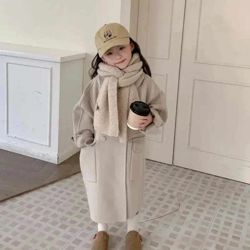 

Toddler Children Woolen Long Jackets Coat for Girls Solid Hooded Trench Coat Kids Fall Outwear Teeanger Girls Windbreaker 3-14Y