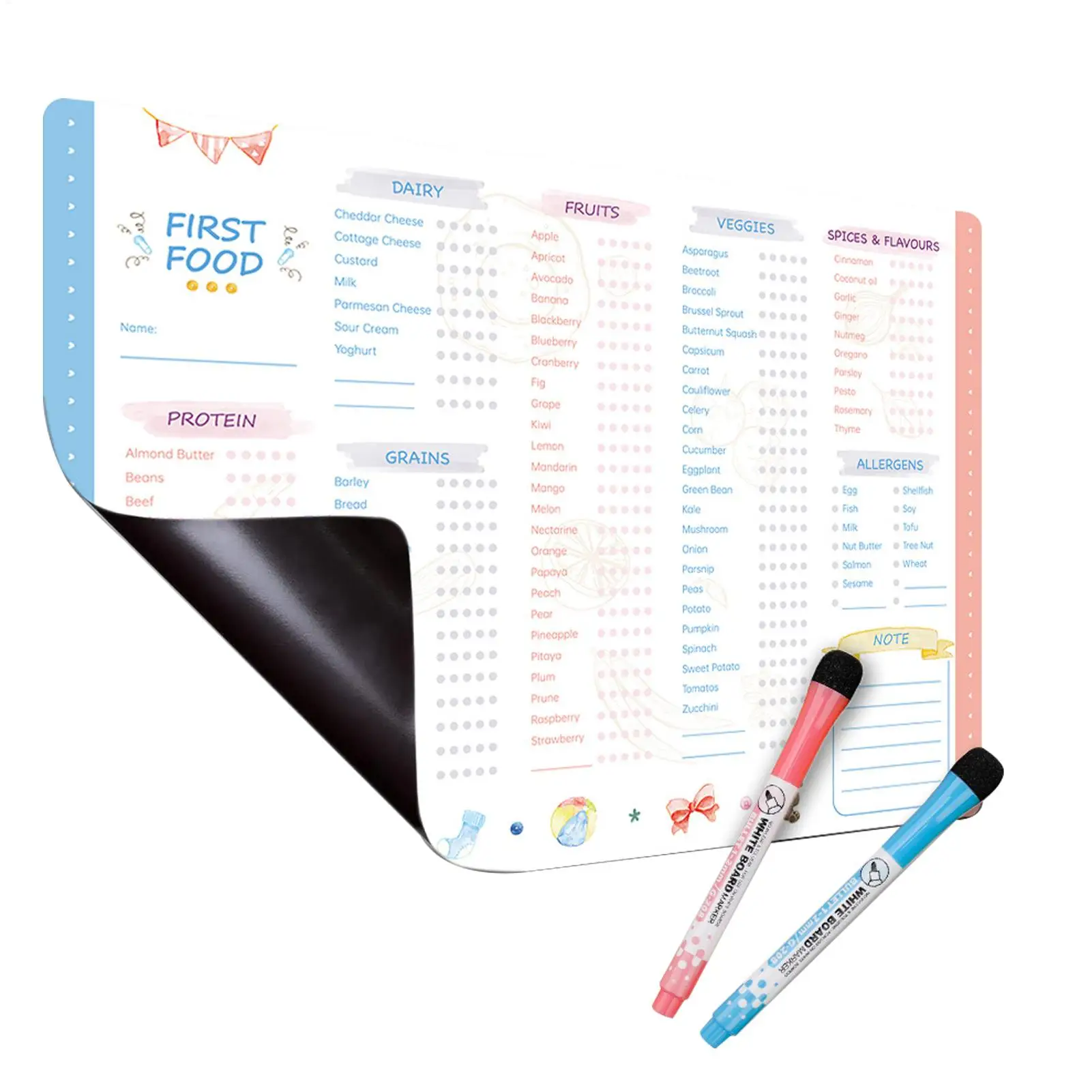 Magnetic First Foods Tracker Reusable Infant Meal Planner Dry Erase Chart Repeatable Infant Feeding Chart for Kitchen Fridge