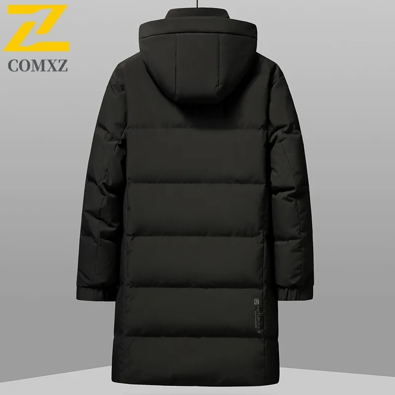 COMXZ Mens Long Down Jacket Hooded Collar Outdoor Commuting Office Warm Parka Hiking Hiking Cold Protection Autumn Winter Coat