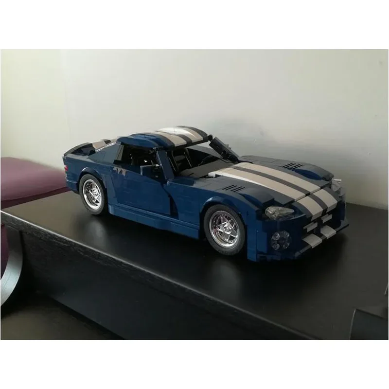 MOC- 100862   Filme supercar gts azul vermelho versão dupla montagem costura bloco de construção modelo 1215 peças crianças brinquedo aniversário presente