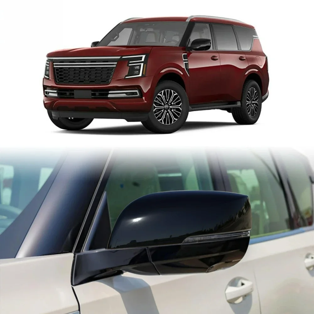 For Nissan Armada Y63 2025 2026 ABS Black Car Rearview Side Mirror Cover Wing Cap Exterior Door Housing Shell Trim accessories