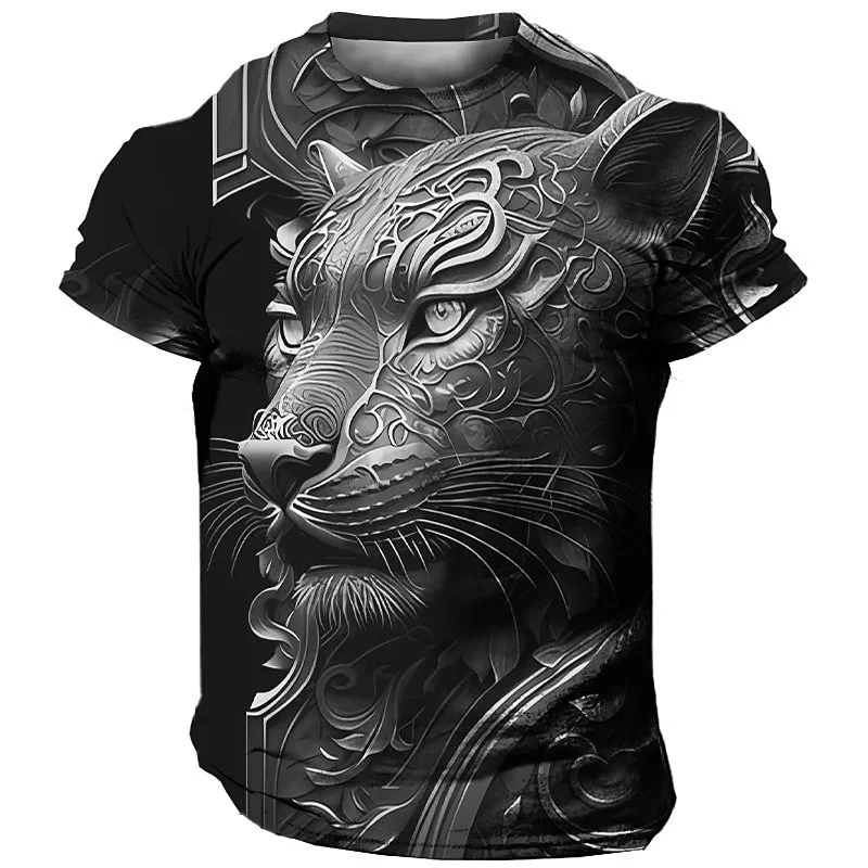 Boutique Cool Leopard Print Element T-Shirt Men's Short Sleeve Summer Men's Clothing O Neck Short Sleeve Tee Oversized T-Shirt