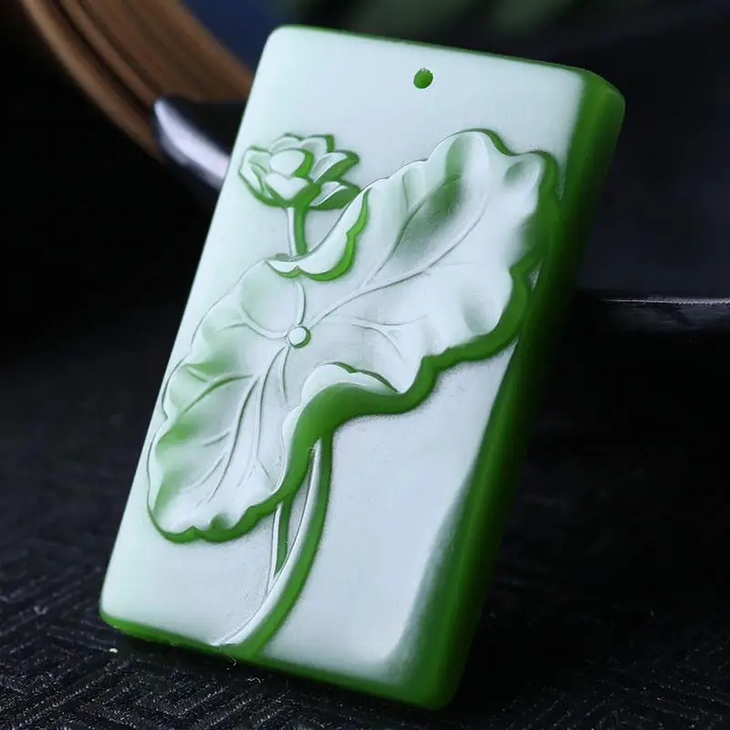 

Hetian White Jade Jasper Green Jade Outer Door Chat Lotus Jade Pendant Men's and Women's Jasper Lotus Lotus Jade Pendant