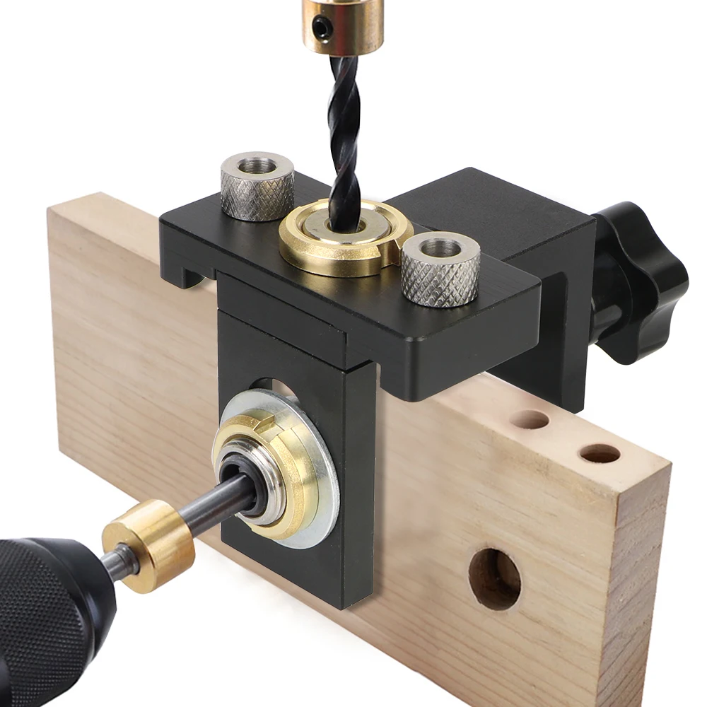 Doweling Jig For Drilling Guide Locator Woodworking Pocket Hole Jig Adjustable With 8/15mm Drill Bit Puncher Tools 3 In 1