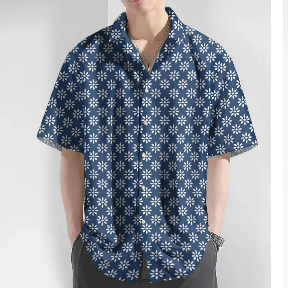 Camisa com ícone pequeno para homem, manga curta, Praia, Casual, Havaiana, Diário, Solta, Grande, Verão, Novo, 2024