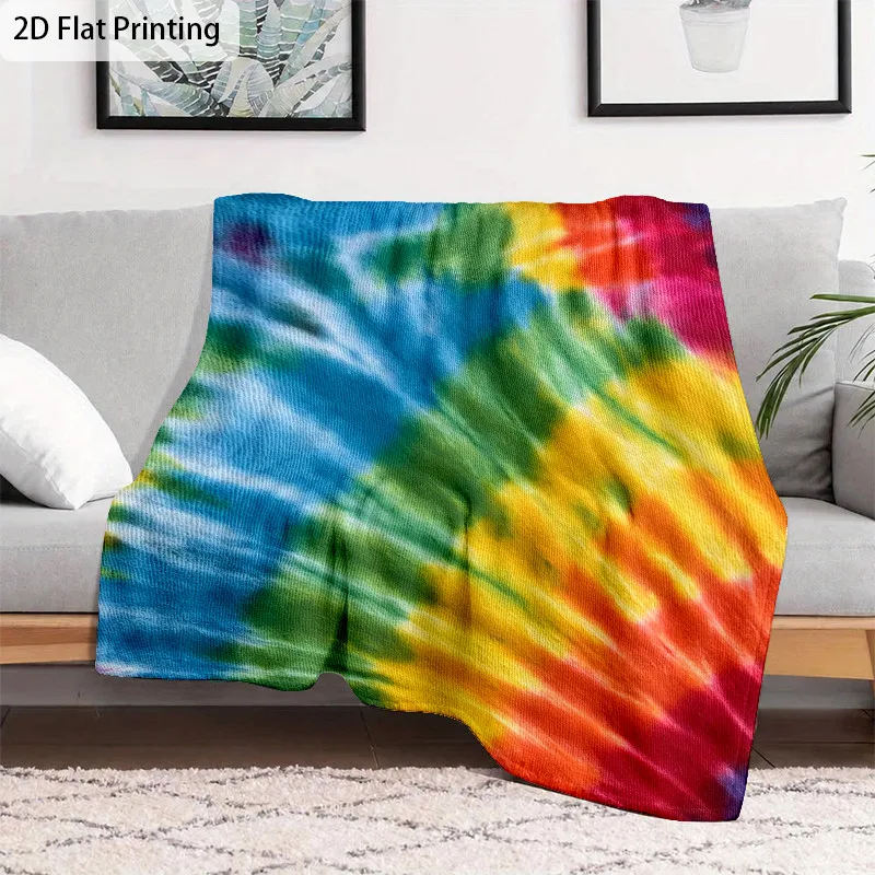 Colorful Rainbow Tie Dye Throw Blanket Hippie Bohemian Swirl Pattern Soft Flannel for Living Room Couch Lounge Home Decor Gift