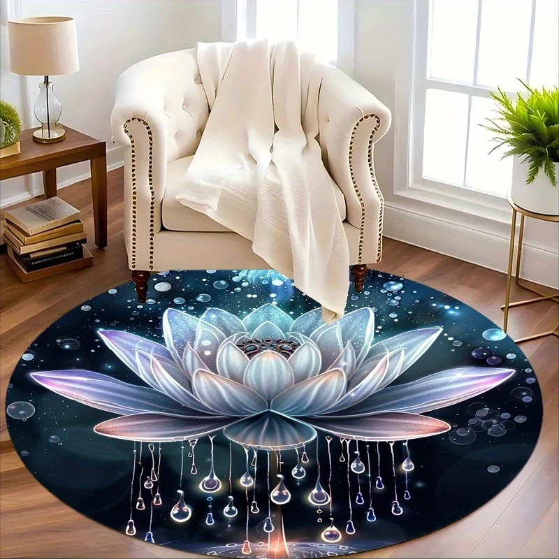 1pc Glowing for Lotus Flower Floor Mat - Non-Slip Machine Washable Round Mat with Self-Lit Design, Soothing Blue & Pink for Lotu